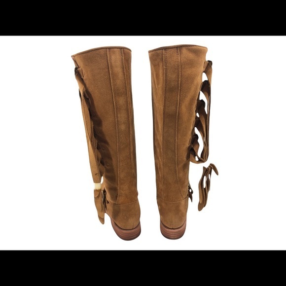 SOLD! NEW Frye Veronica Strap Tall Fringe Suede Belted Knee High Boots Size 5.5 - Picture 5 of 15